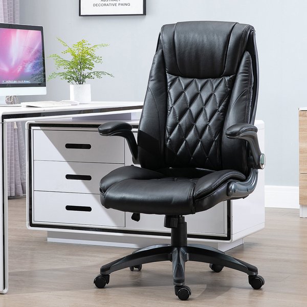 Executive Office Chair Sleek Ergonomic PU Leather 360° Rotation w/ Headrest-  Black