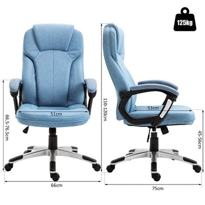 Executive Office Gaming Linen Chair w/ Adjustable Padded Seat & Wheels -  Blue