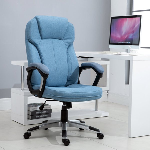 Executive Office Gaming Linen Chair w/ Adjustable Padded Seat & Wheels -  Blue