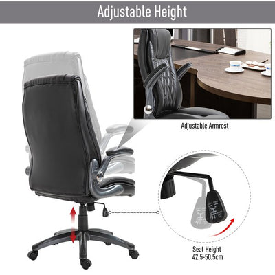 Executive Office Chair Sleek Ergonomic PU Leather 360° Rotation w/ Headrest-  Black