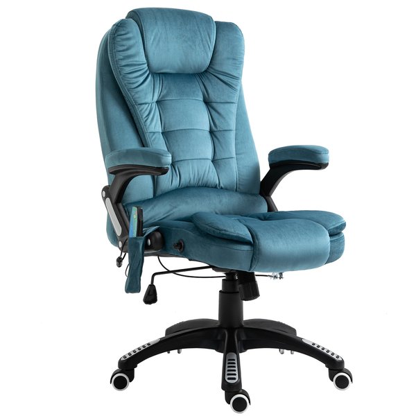 Faux Velvet Reclining Heated Massage Office Chair- Blue