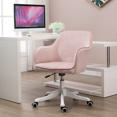  Faux Velvet Tub Office Chair w/ Pillow- Pink