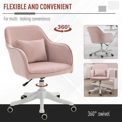  Faux Velvet Tub Office Chair w/ Pillow- Pink