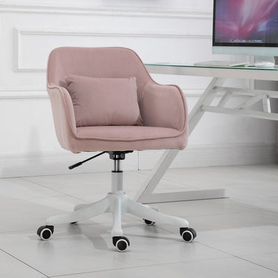  Faux Velvet Tub Office Chair w/ Pillow- Pink