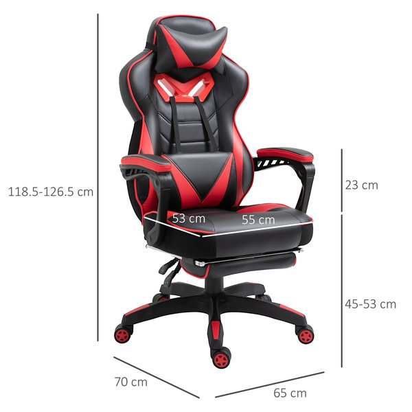 Gaming Chair Ergonomic Reclining w/ Manual Footrest 5 Wheels Stylish Office- Red/Black