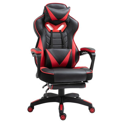 Gaming Chair Ergonomic Reclining w/ Manual Footrest 5 Wheels Stylish Office- Red/Black