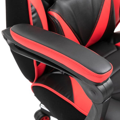 Gaming Chair Ergonomic Reclining w/ Manual Footrest 5 Wheels Stylish Office- Red/Black