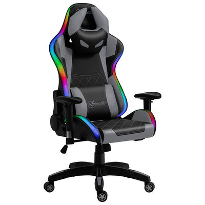 Gaming Office Chair with RGB LED Light, Lumbar Support, Gamer Recliner- Grey