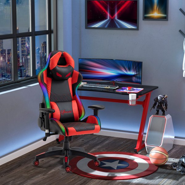 Gaming Office Chair with RGB LED Light, Lumbar Support, Gamer Recliner- Red