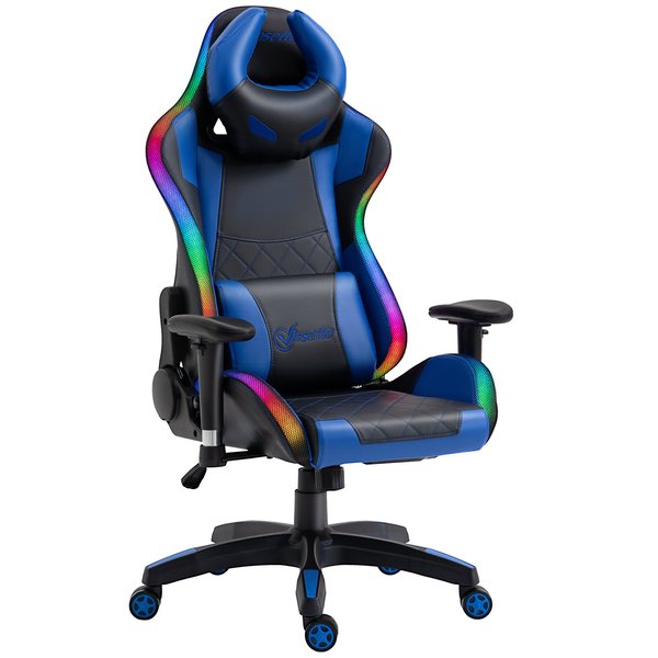 Gaming Office Chair with RGB LED Light, Lumbar Support, Gamer Recliner- Blue