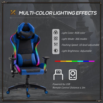 Gaming Office Chair with RGB LED Light, Lumbar Support, Gamer Recliner- Blue