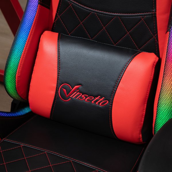 Gaming Office Chair with RGB LED Light, Lumbar Support, Gamer Recliner- Red