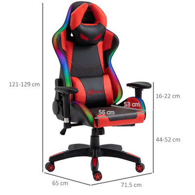 Gaming Office Chair with RGB LED Light, Lumbar Support, Gamer Recliner- Red