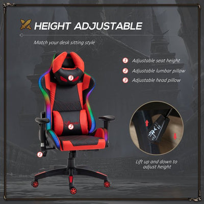 Gaming Office Chair with RGB LED Light, Lumbar Support, Gamer Recliner- Red