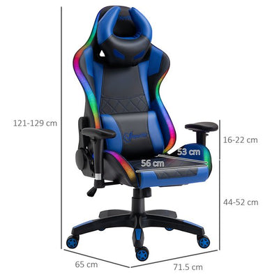 Gaming Office Chair with RGB LED Light, Lumbar Support, Gamer Recliner- Blue