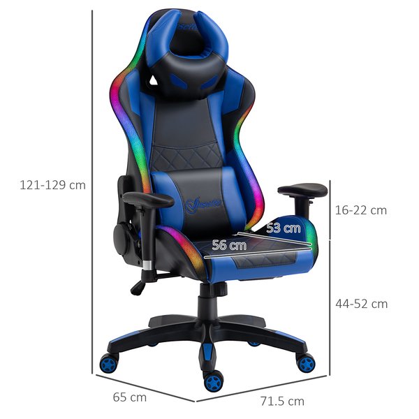 Gaming Office Chair with RGB LED Light, Lumbar Support, Gamer Recliner- Blue