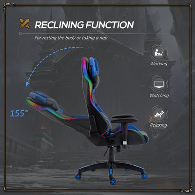 Gaming Office Chair with RGB LED Light, Lumbar Support, Gamer Recliner- Blue