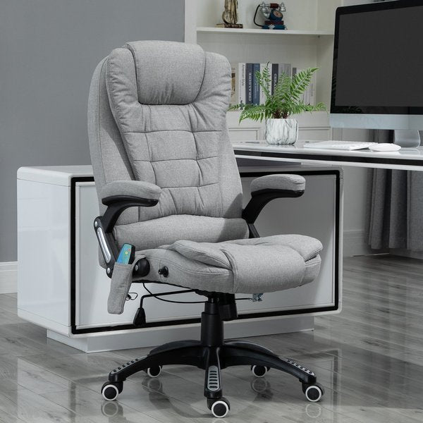 Heated Massage Recliner Office Chair Ergonomic 130° Locking 360° Rotation- Grey