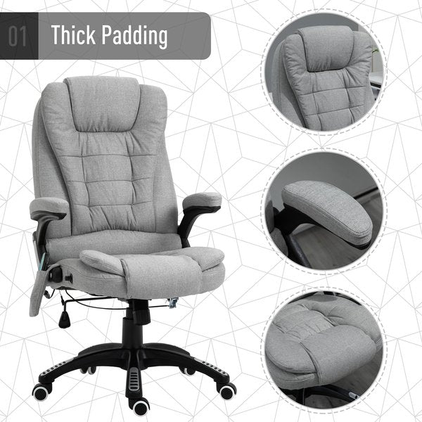 Heated Massage Recliner Office Chair Ergonomic 130° Locking 360° Rotation- Grey