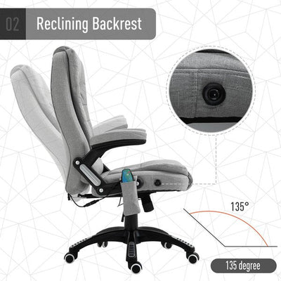 Heated Massage Recliner Office Chair Ergonomic 130° Locking 360° Rotation- Grey