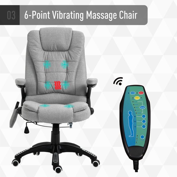 Heated Massage Recliner Office Chair Ergonomic 130° Locking 360° Rotation- Grey