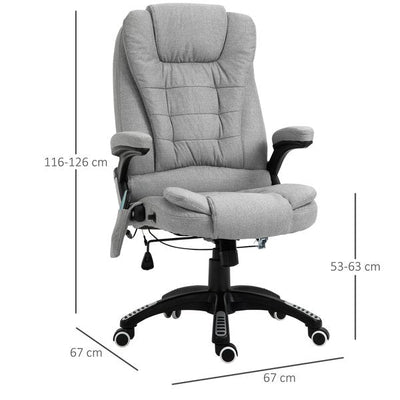 Heated Massage Recliner Office Chair Ergonomic 130° Locking 360° Rotation- Grey