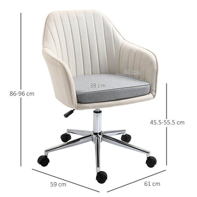 Leisure Office Chair Linen Swivel Computer Desk Study W/ Wheel- Beige