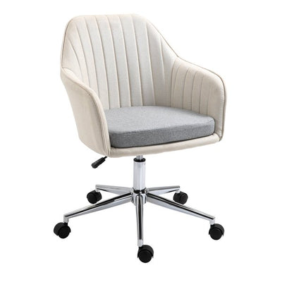 Leisure Office Chair Linen Swivel Computer Desk Study W/ Wheel- Beige