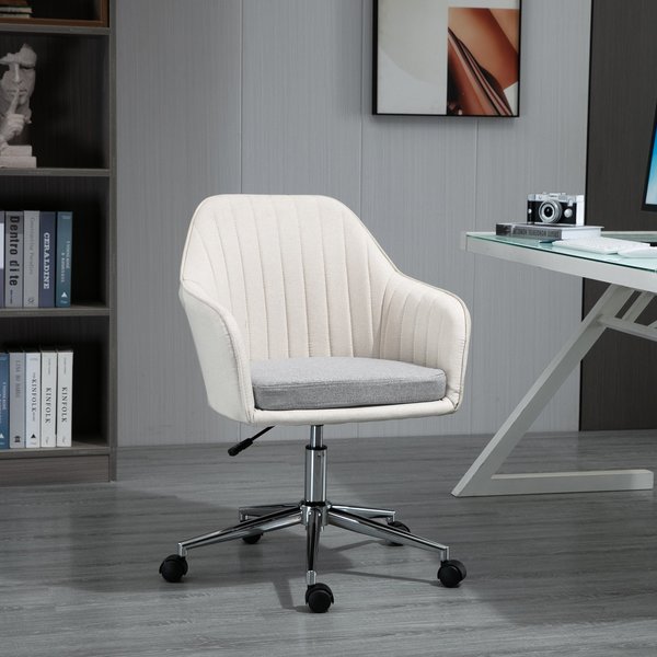 Leisure Office Chair Linen Swivel Computer Desk Study W/ Wheel- Beige