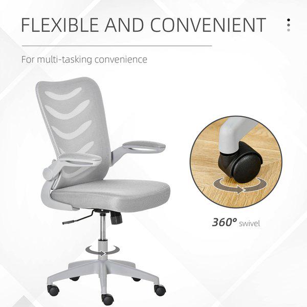 Swivel Seat With Armrest, Adjustable Height & Lumbar Support, Home Office Chair - Grey