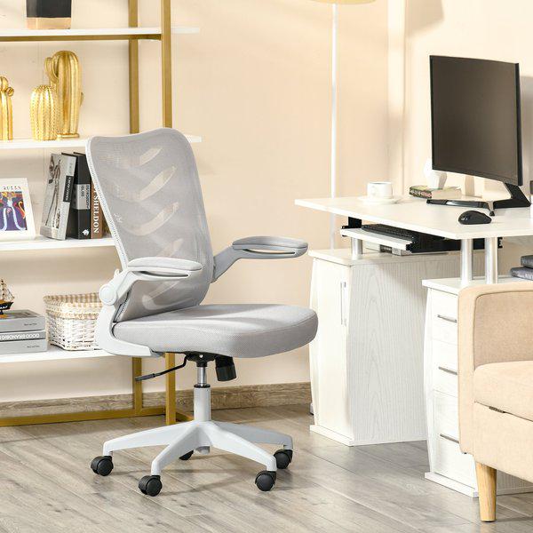 Swivel Seat With Armrest, Adjustable Height & Lumbar Support, Home Office Chair - Grey