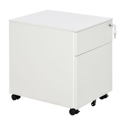 Steel Mobile Filing Lockable Cabinet With Pencil Tray, Home Office File Organiser - White