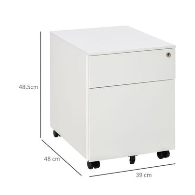 Steel Mobile Filing Lockable Cabinet With Pencil Tray, Home Office File Organiser - White