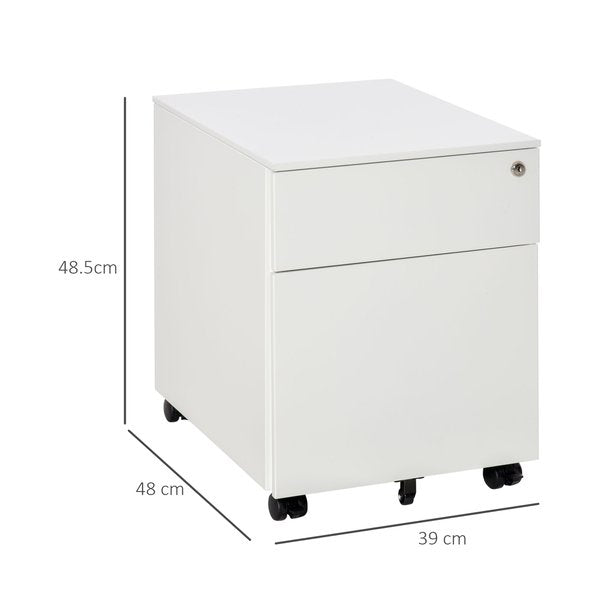 Steel Mobile Filing Lockable Cabinet With Pencil Tray, Home Office File Organiser - White