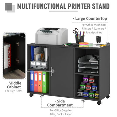 Mobile Printer Stand File Cabinet 360 Degree Casters E1 Particle Board Black