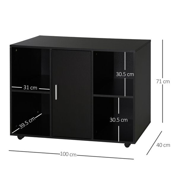 Mobile Printer Stand File Cabinet 360 Degree Casters E1 Particle Board Black