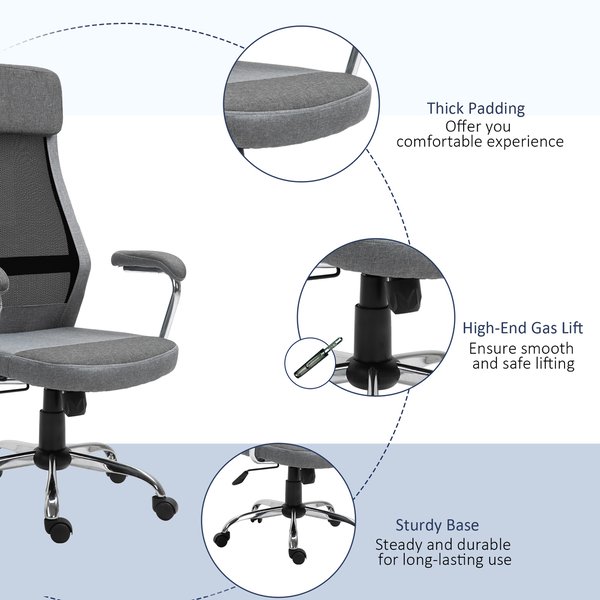 Mesh Ergonomic Home Office Chair High Back Swivel Seat with Arms - Grey