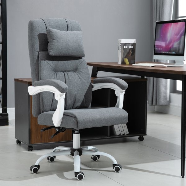 Office Chair Ergonomic Reclining Executive Home Office Chair w/ Pillow- Grey