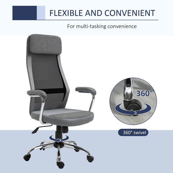 Mesh Ergonomic Home Office Chair High Back Swivel Seat with Arms - Grey