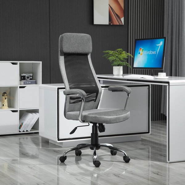 Mesh Ergonomic Home Office Chair High Back Swivel Seat with Arms - Grey