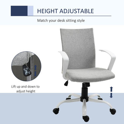 Office Chair Linen Swivel Computer Desk Chair Home Study Task Chair- Light Grey