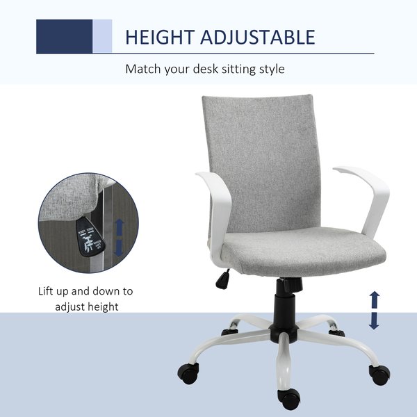 Office Chair Linen Swivel Computer Desk Chair Home Study Task Chair- Light Grey