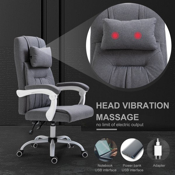 Office Chair Ergonomic Reclining Executive Home Office Chair w/ Pillow- Grey