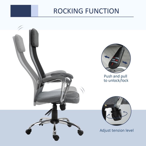 Mesh Ergonomic Home Office Chair High Back Swivel Seat with Arms - Grey