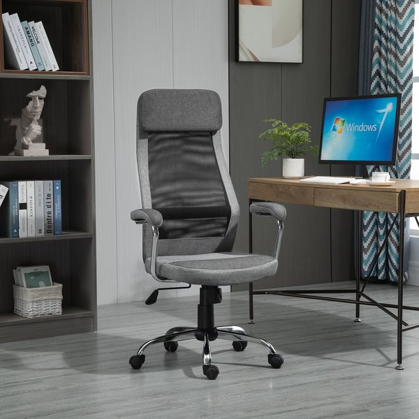 Mesh Ergonomic Home Office Chair High Back Swivel Seat with Arms - Grey