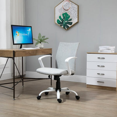 Office Chair Linen Swivel Computer Desk Chair Home Study Task Chair- Light Grey