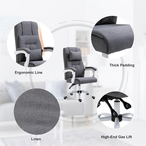 Office Chair Ergonomic Reclining Executive Home Office Chair w/ Pillow- Grey