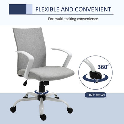 Office Chair Linen Swivel Computer Desk Chair Home Study Task Chair- Light Grey