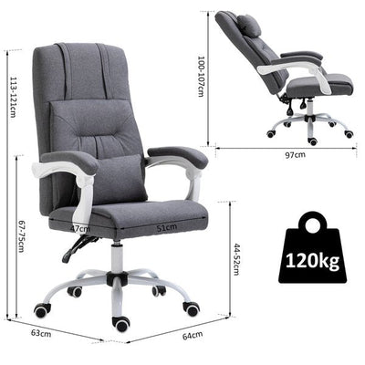 Office Chair Ergonomic Reclining Executive Home Office Chair w/ Pillow- Grey