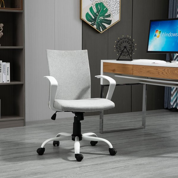 Office Chair Linen Swivel Computer Desk Chair Home Study Task Chair- Light Grey